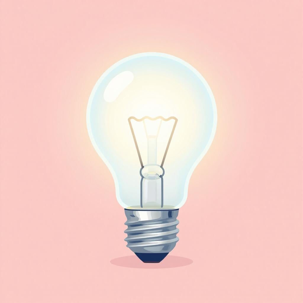 A single glowing glass light bulb against a soft yellow background.