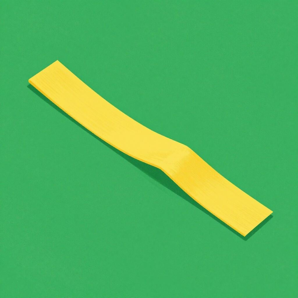 A long, bright yellow strip of fabric lying across a plain green surface.