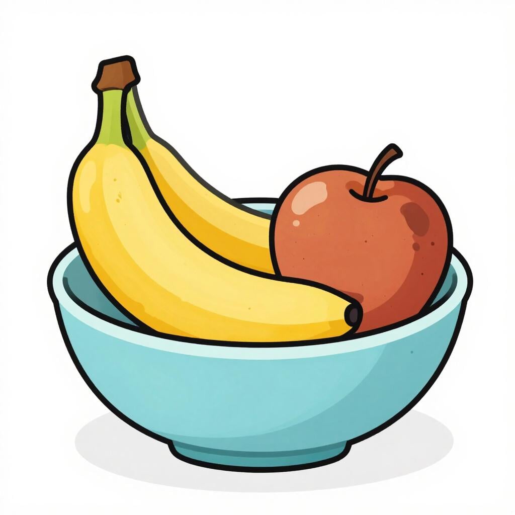 A bowl of fruit with a large, brown, mushy spot on an apple and a banana.