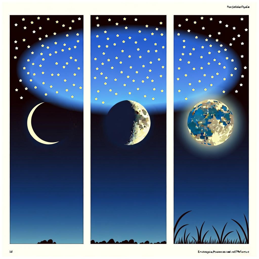 A visual representation of three separate, dark night skies displayed side-by-side, each showing a different lunar phase (crescent, half, and full), illustrating the concept of multiple nights.
