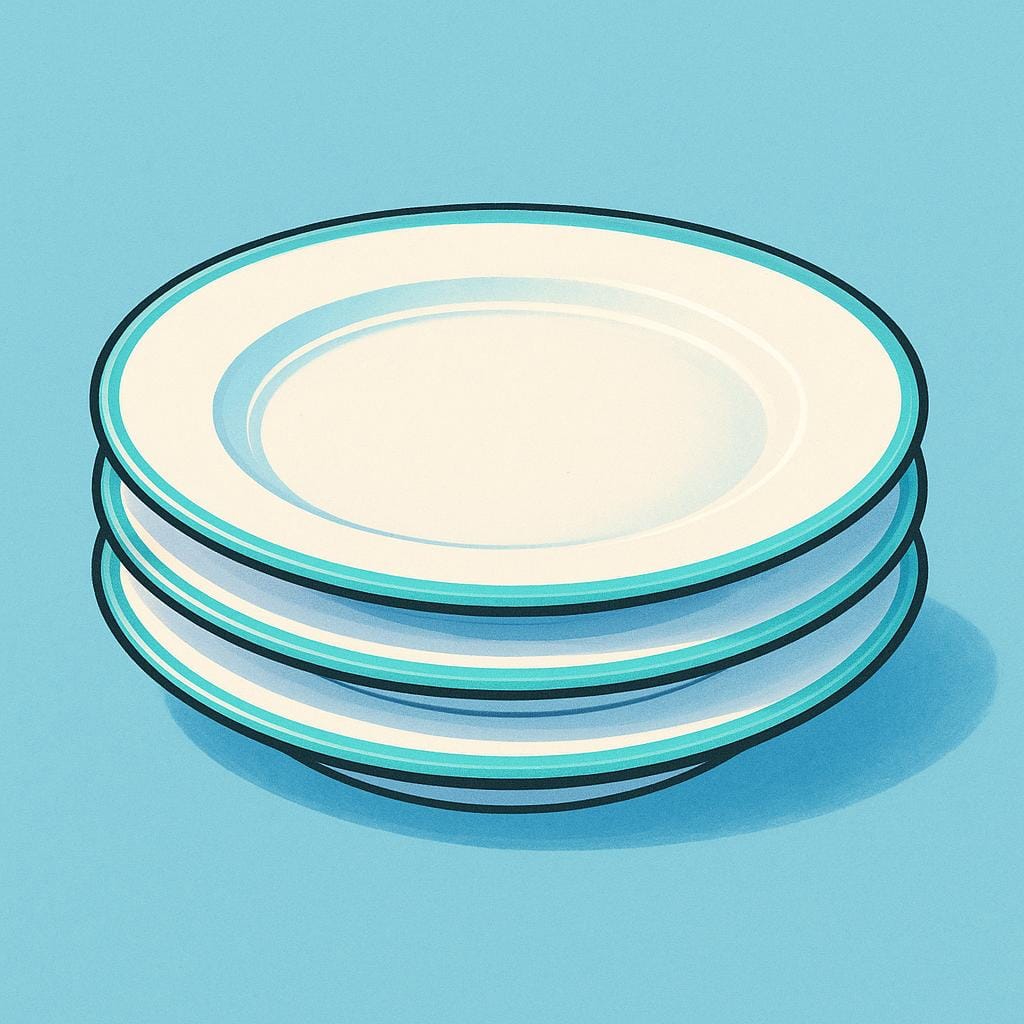 Een nette stapel van drie schone, lege keramische borden, klaar voor gebruik.