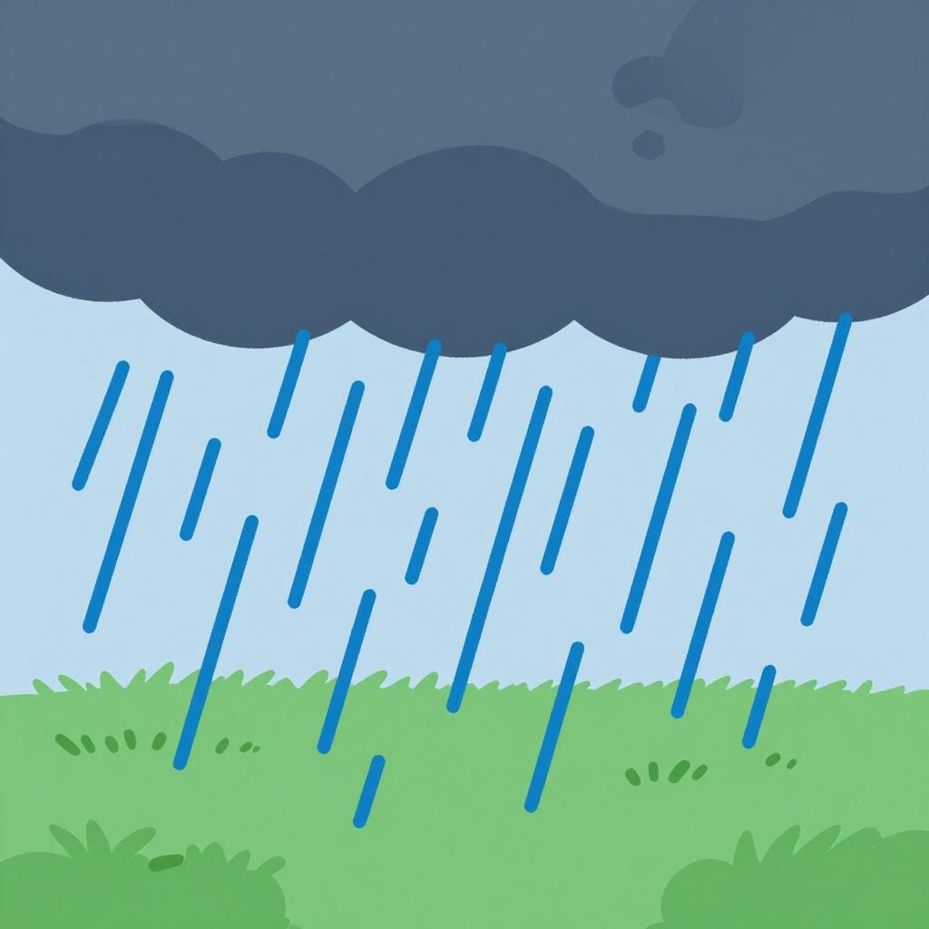 暗い雲から落ちる厚い青い水のカーテンを伴う激しい雨嵐。