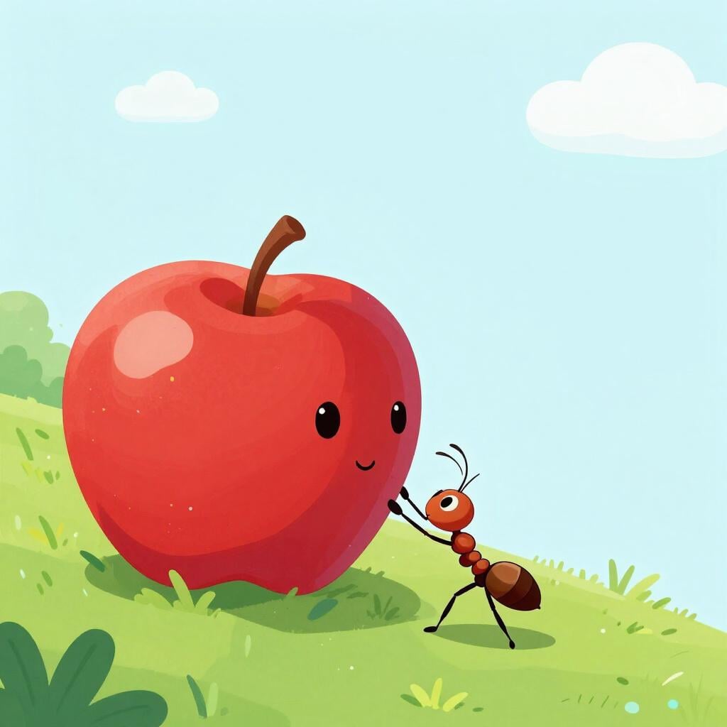 A small, determined ant pushing a large, heavy red apple up a steep hill.