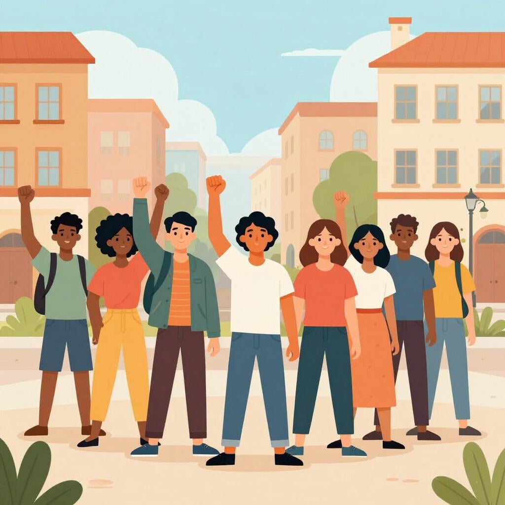 Eine große Menschenmenge steht zusammen, die Fäuste erhoben.