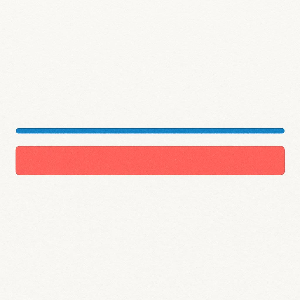 A clean white surface displaying two parallel black lines: one extremely thin line and one extremely thick line.