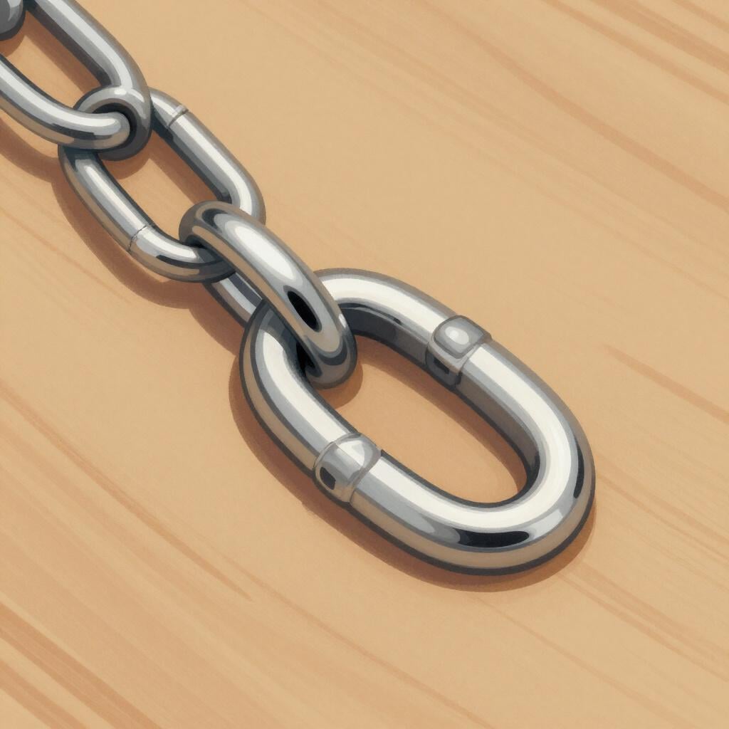 A single, sturdy metal link from a thick iron chain.