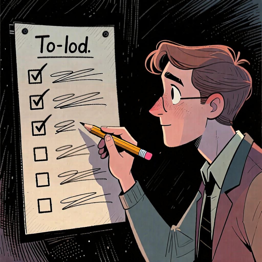A person looking at a checklist with a determined expression, symbolizing an obligation or task that must be done.