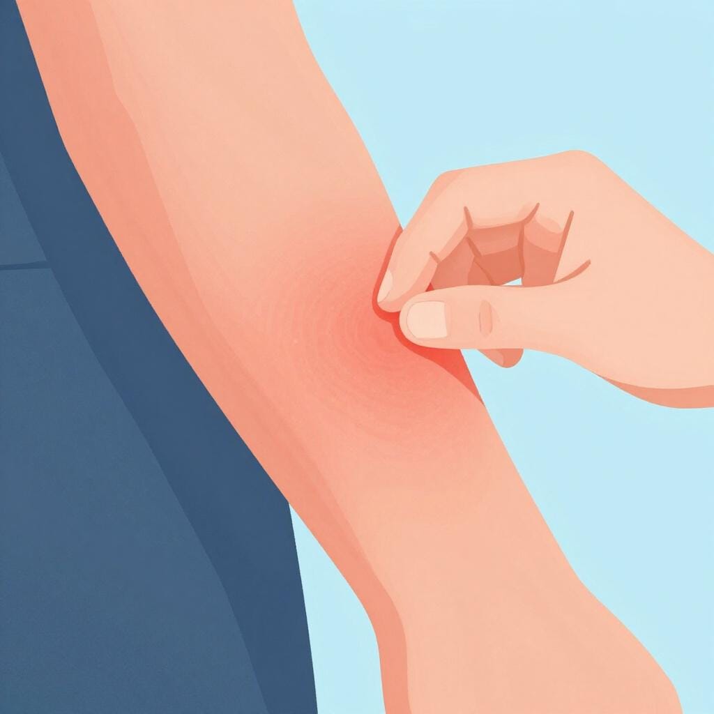 赤くぶつぶつした肌のアップ。