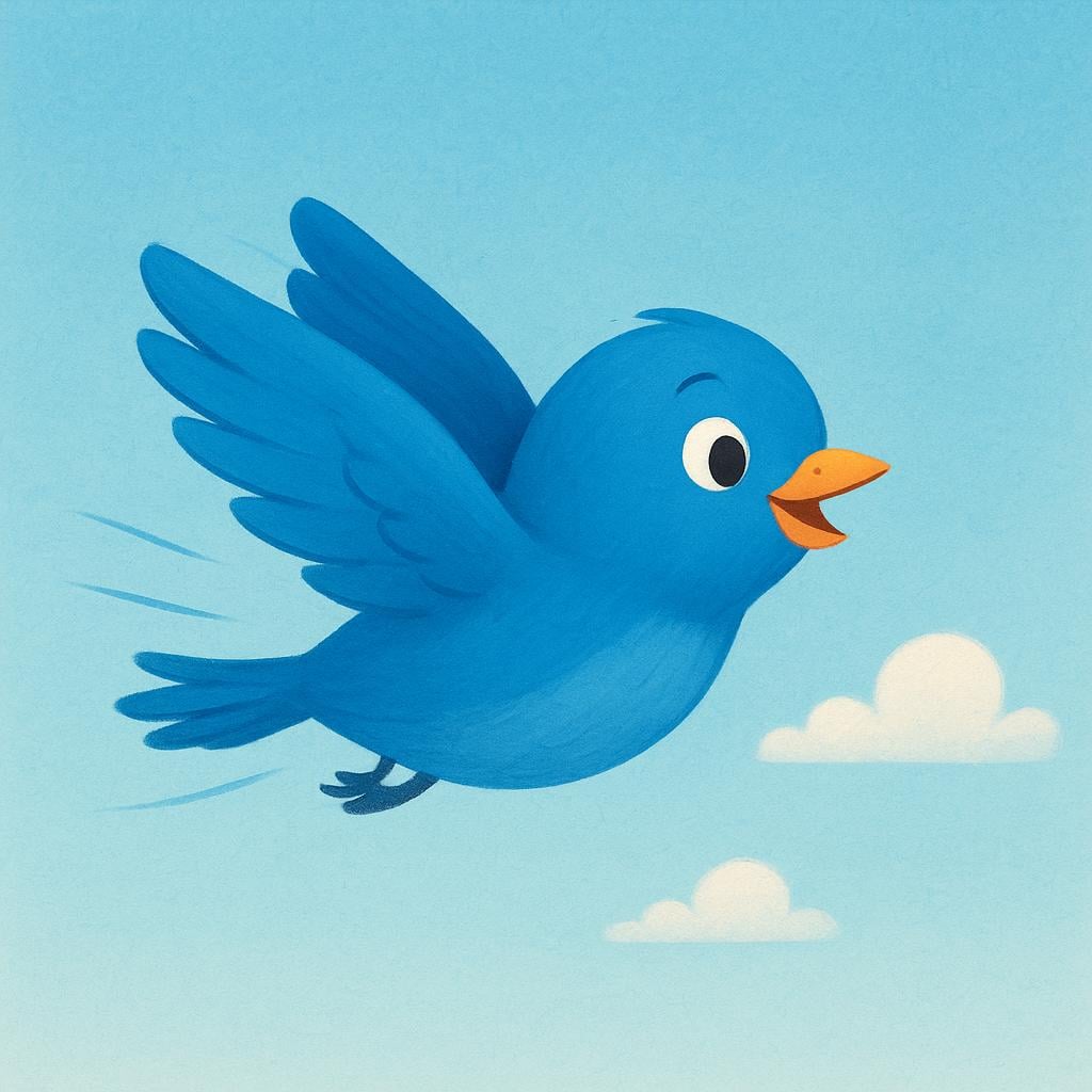 A single blue bird soaring high in a clear blue sky, depicted mid-flight with its wings extended.