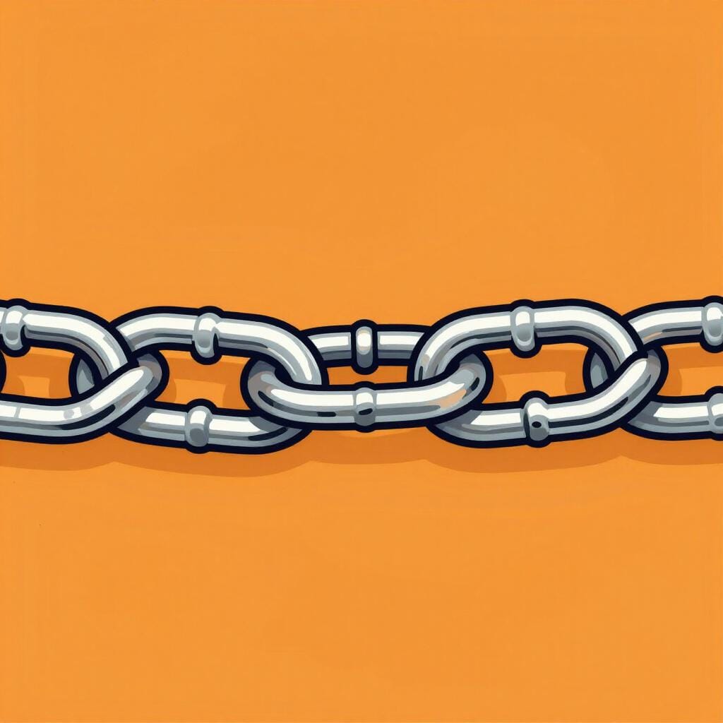 Two metallic chain links connected together on a solid background.