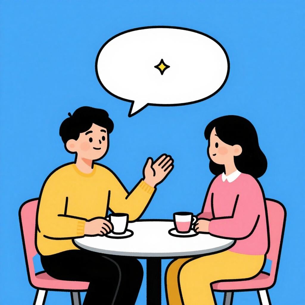 A person pointing toward a small speech bubble containing a simple question mark, signifying a previous remark.