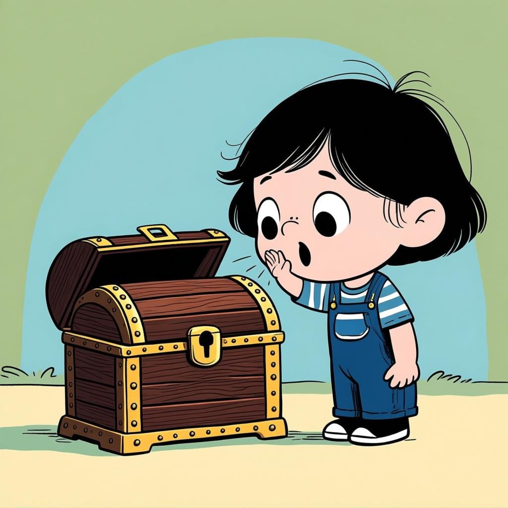 A close-up illustration of a child gently whispering a piece of information into a small, closed, antique wooden treasure chest, symbolizing a hidden secret.