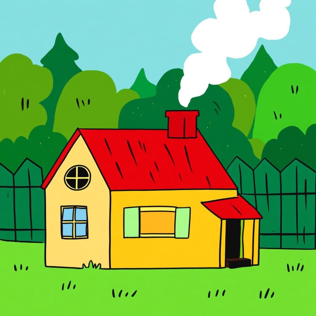 A cozy, colorful house with a chimney and windows, representing a permanent dwelling or residence.