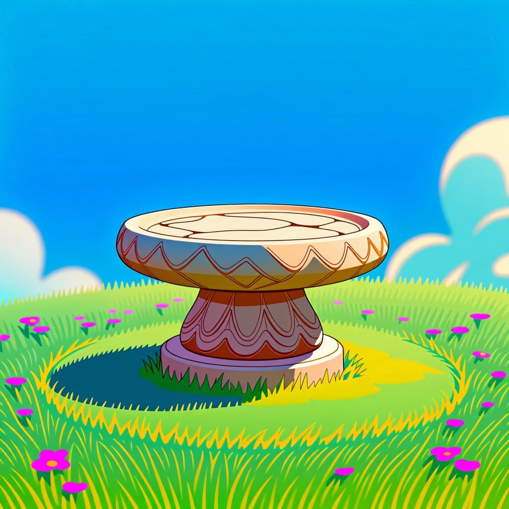 A single, smooth stone pedestal standing alone on green grass, ready to support a future structure, symbolizing a foundational assumption.