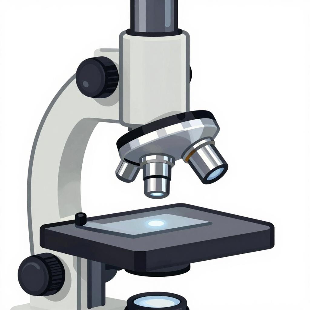 A close-up of the circular glass lens at the top of a microscope.