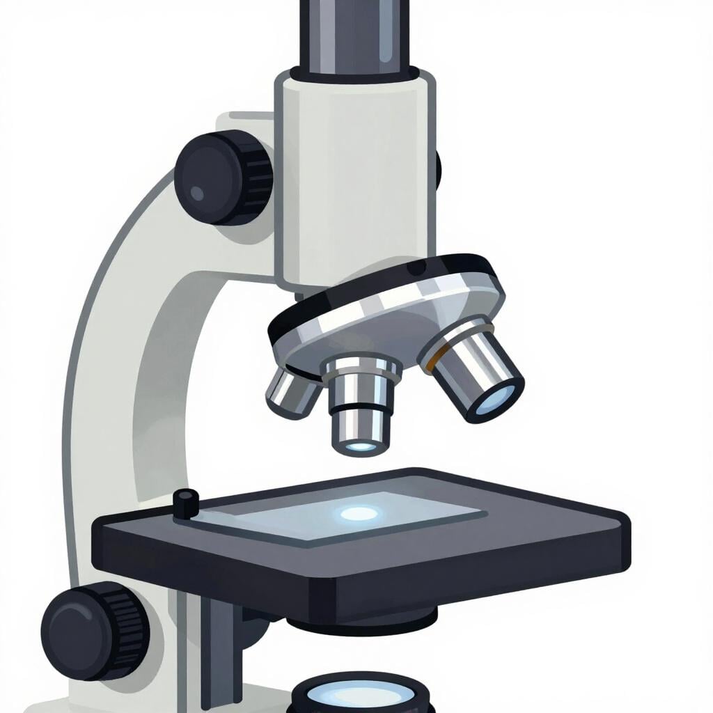 A close-up of the circular glass lens at the top of a microscope.