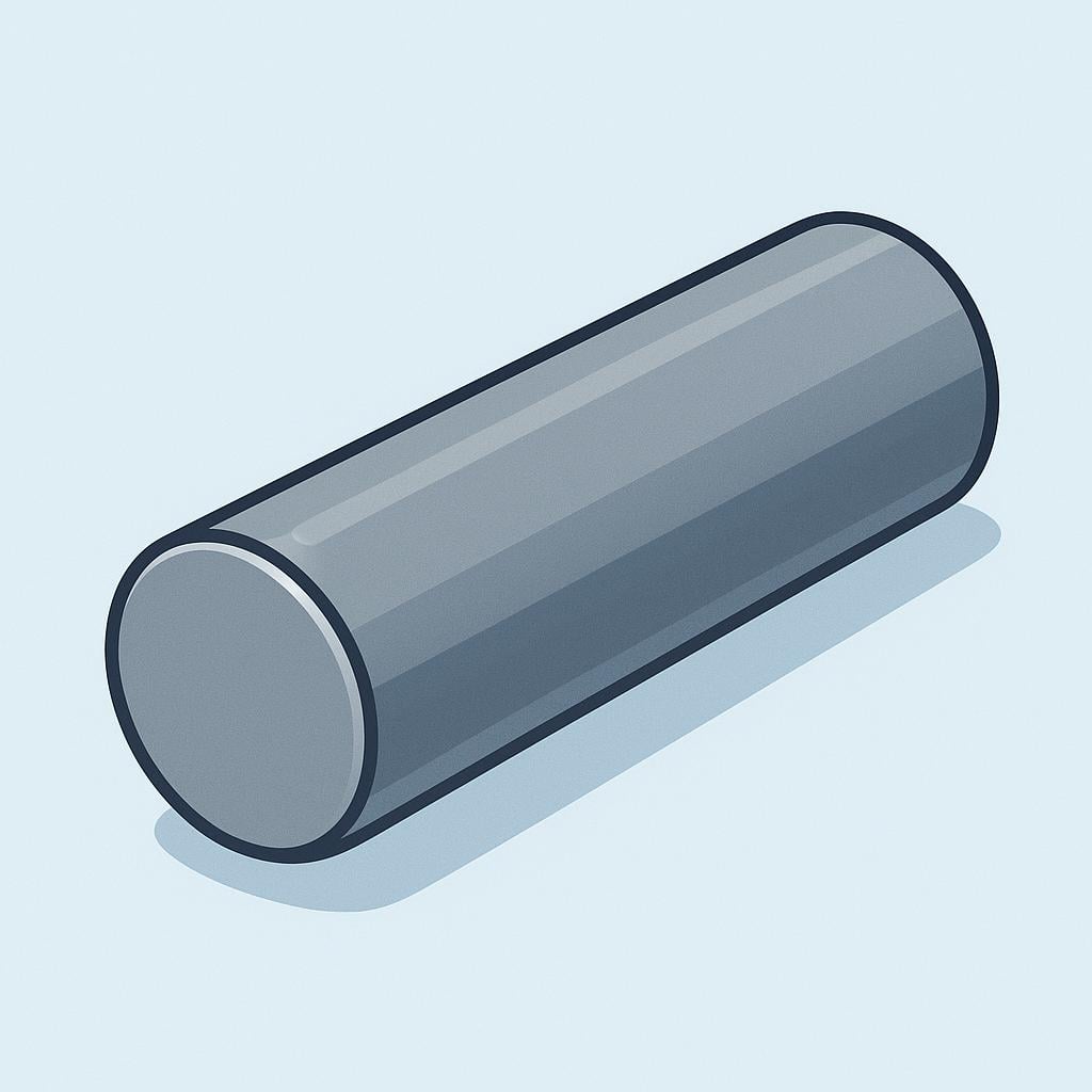 A smooth, gray, metallic cylindrical rod, representing a simple mechanical shaft, placed horizontally.