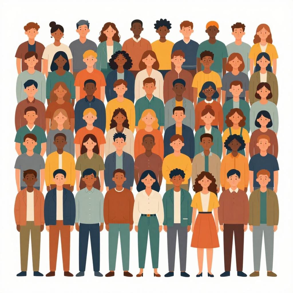 A large, diverse crowd of people standing together in a bright, open space.