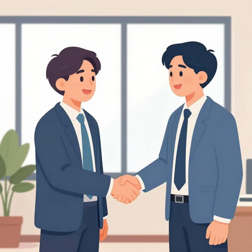 Duas pessoas apertando as mãos em um escritório claro e moderno para confirmar uma reunião.