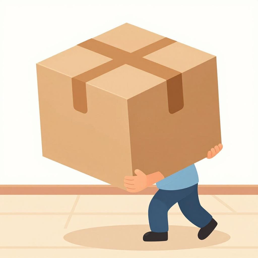 重い木箱を地面から持ち上げている人。