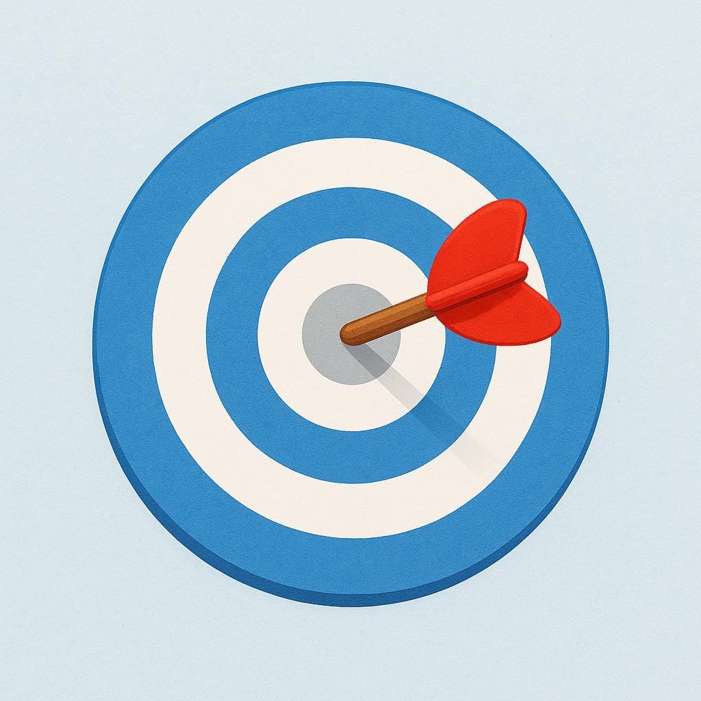 A bright red arrow firmly hitting the exact center of a target, symbolizing certainty and being sure.