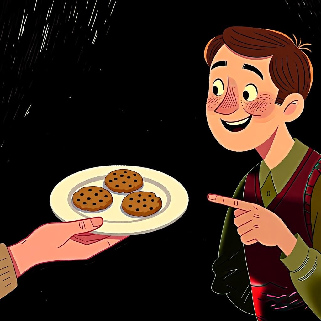 A person being offered a plate of cookies and nodding to indicate they would like more.