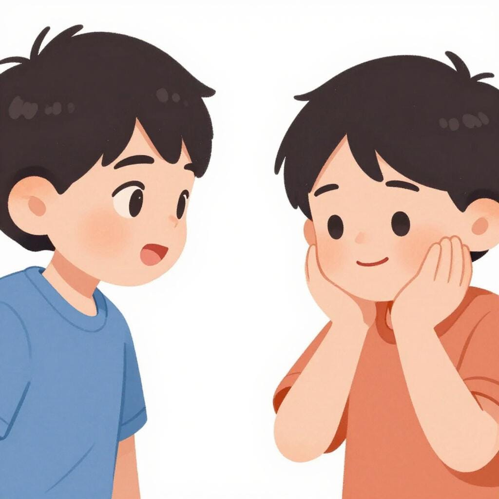 친구가 이야기하는 것을 들으며 따뜻하게 미소 짓고 고개를 끄덕이는 사람.