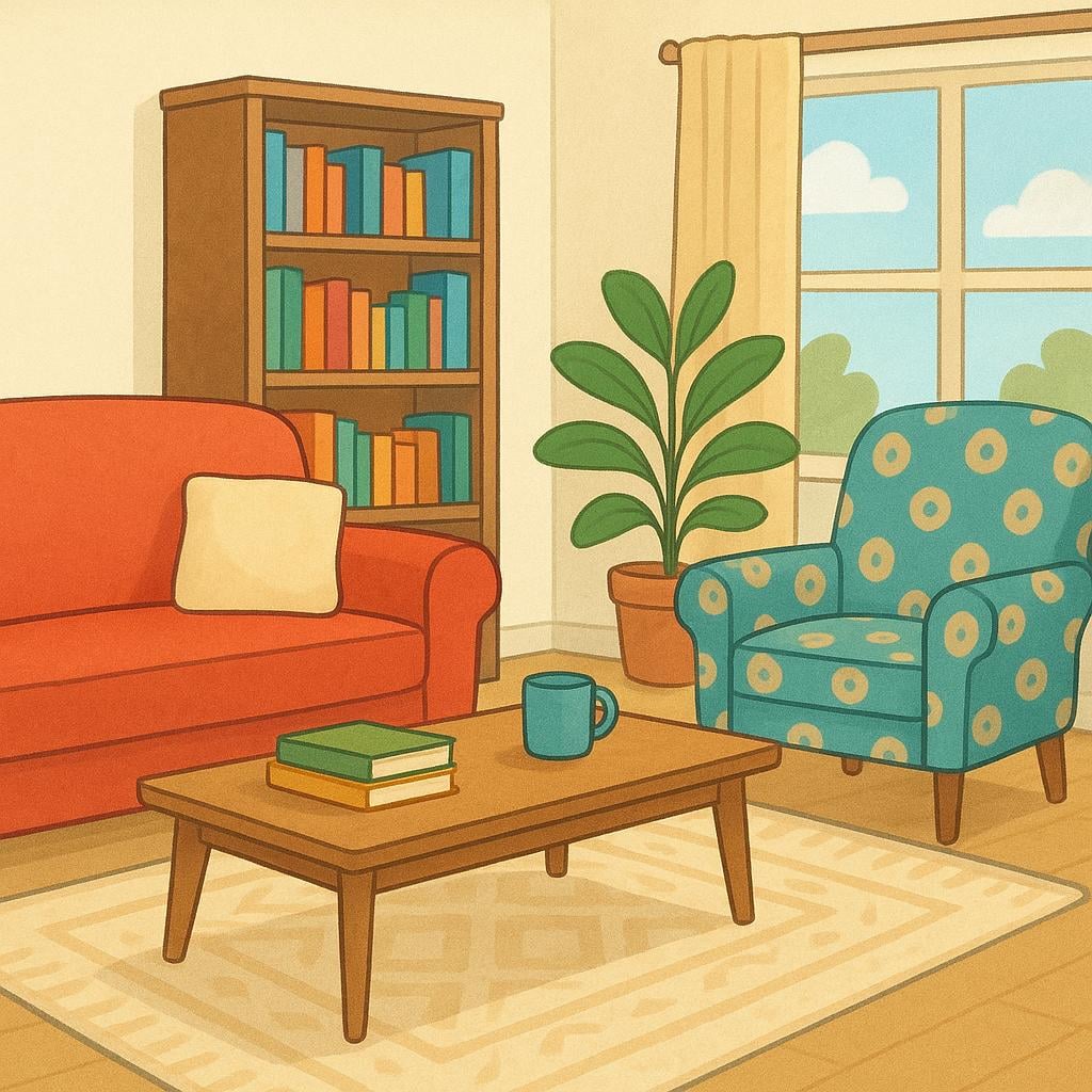 A cozy living room featuring a comfortable sofa, an armchair, and a small coffee table on a rug.