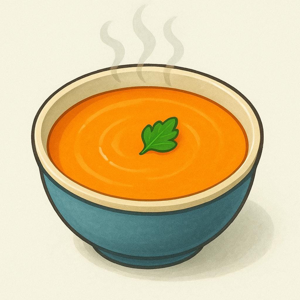 A deep white bowl filled with thick, smooth orange cream soup.