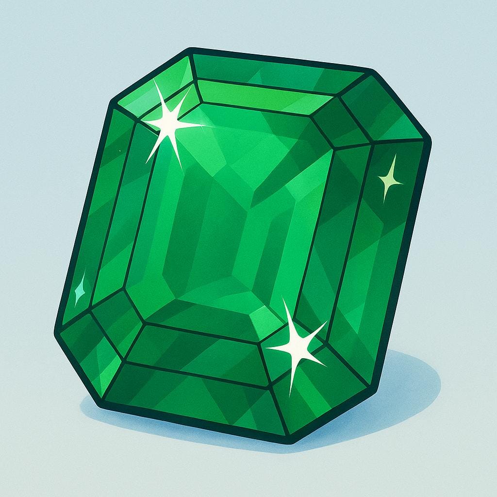 A large, brilliantly cut, faceted emerald green gemstone sparkling brightly.
