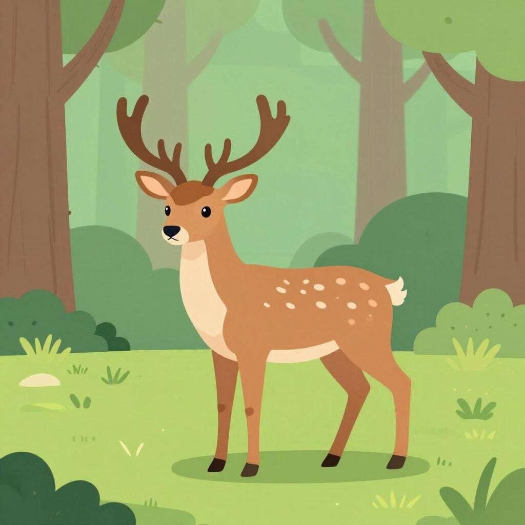 Un cerf brun gracile avec des bois se tenant dans une clairière ensoleillée.