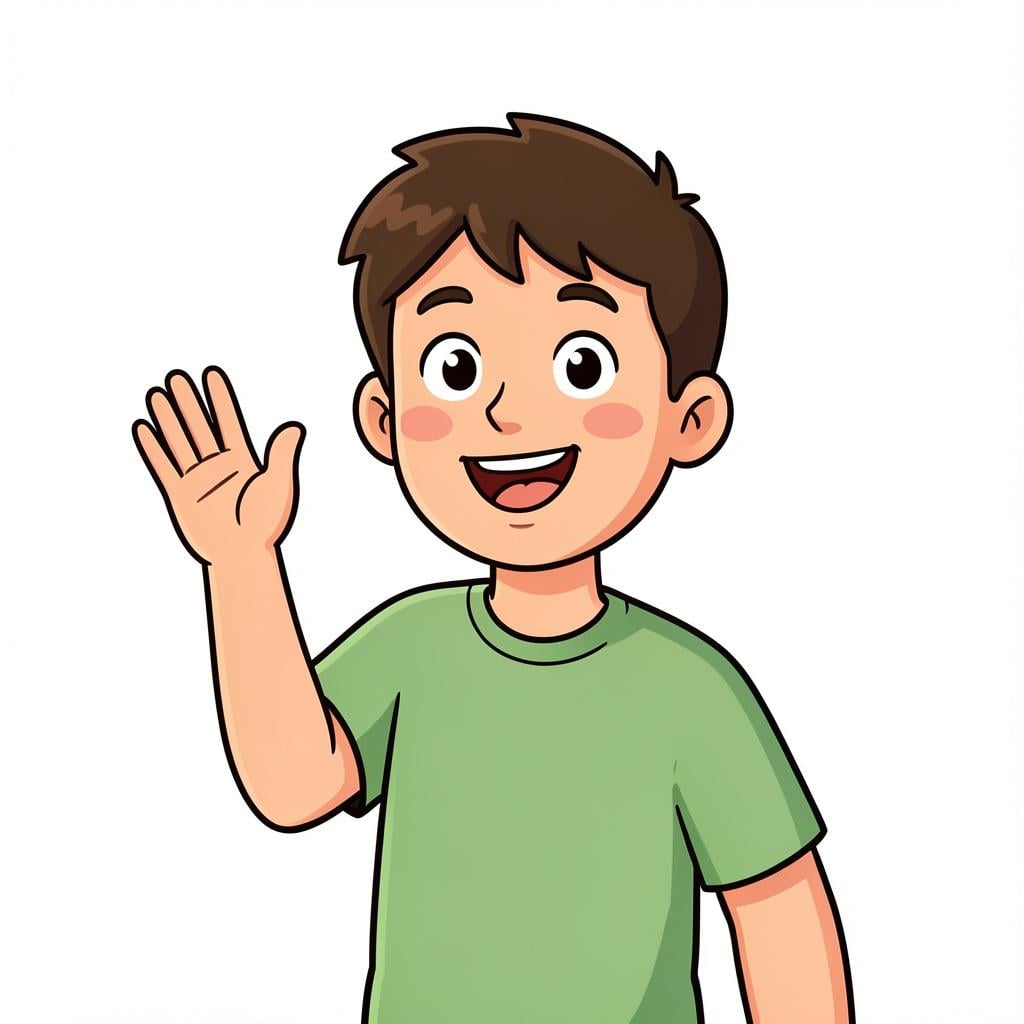 A friendly person waving goodbye with a smile.