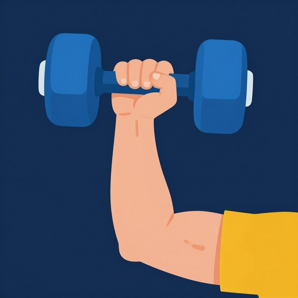 Eine Illustration einer Person, die eine schwere Hantel hebt, um ihren Arm zu stärken.