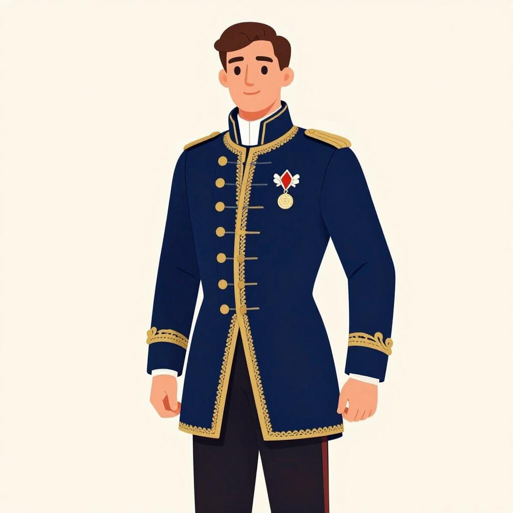 A portrait of a noble man in elegant 18th-century attire wearing a velvet coat and a jeweled medal.