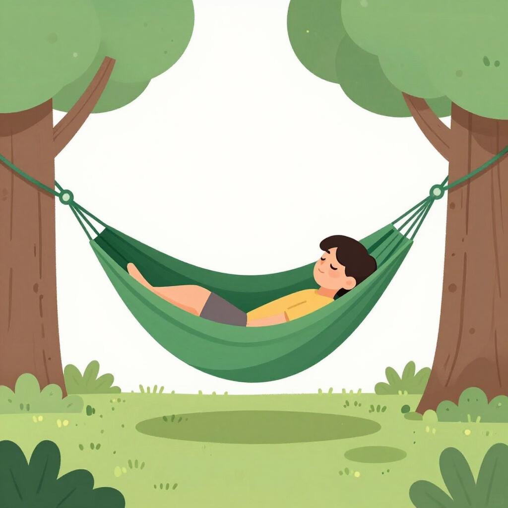 A person resting peacefully in a hammock under a tree.