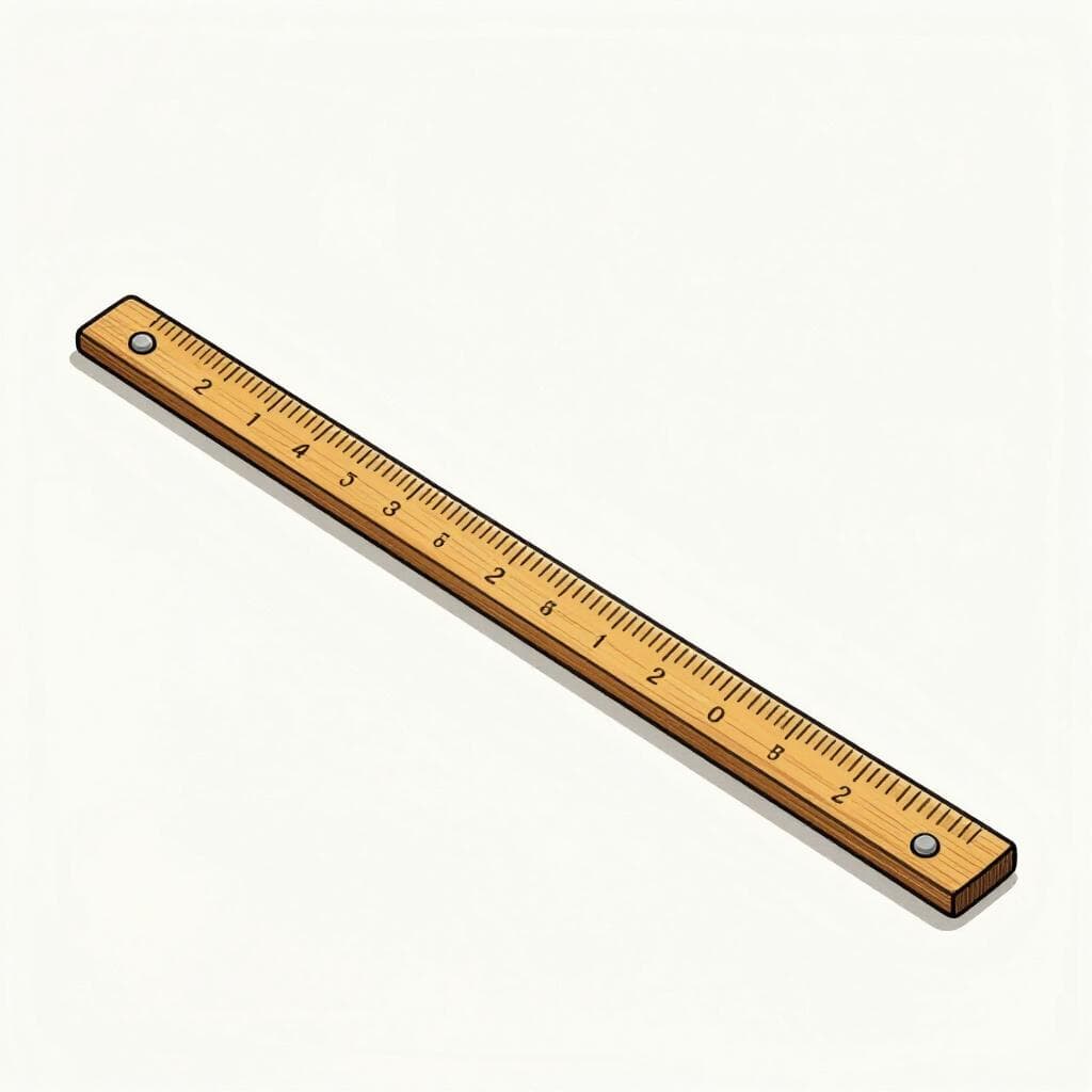 A wooden measuring stick lying flat on a clean surface.