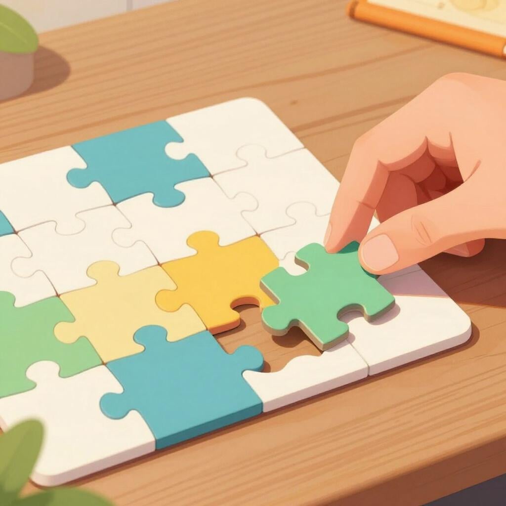 A hand placing the final missing piece into a jigsaw puzzle.