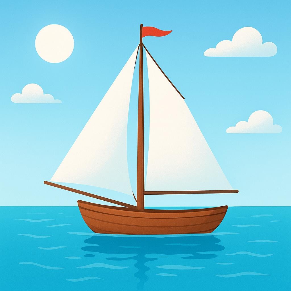 Un petit voilier traditionnel avec de grandes voiles triangulaires blanches entièrement déployées, se déplaçant rapidement sur un océan bleu vif.