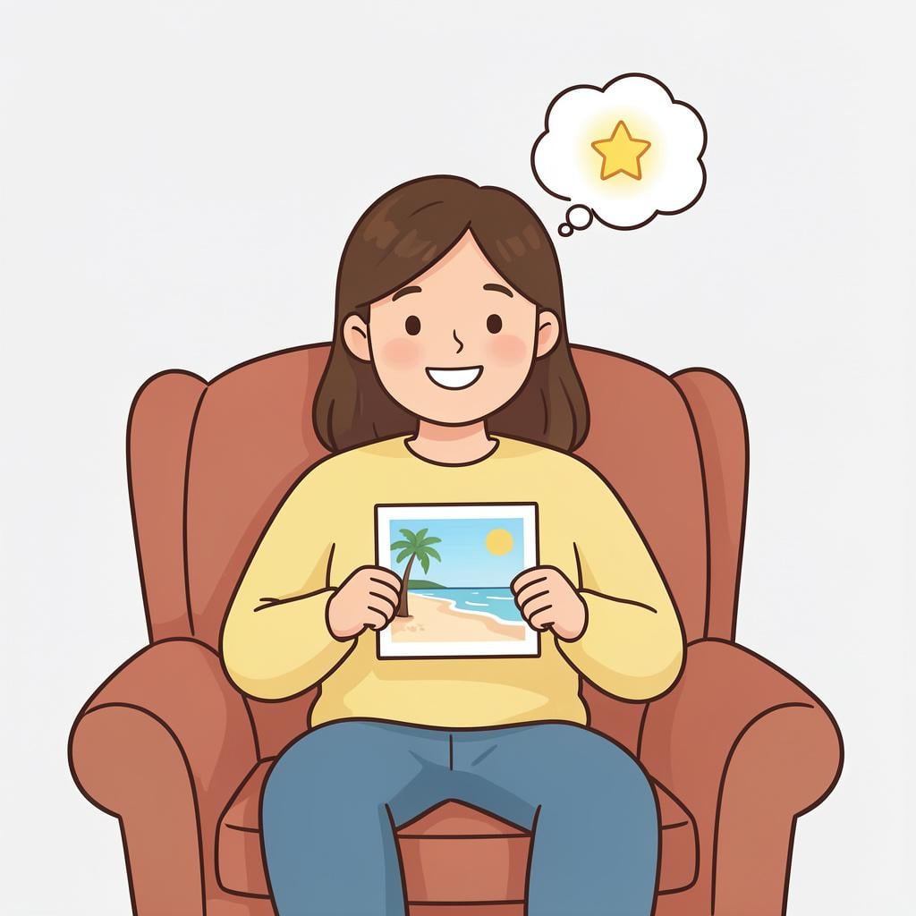 A person smiling while holding a physical photograph of a happy memory.