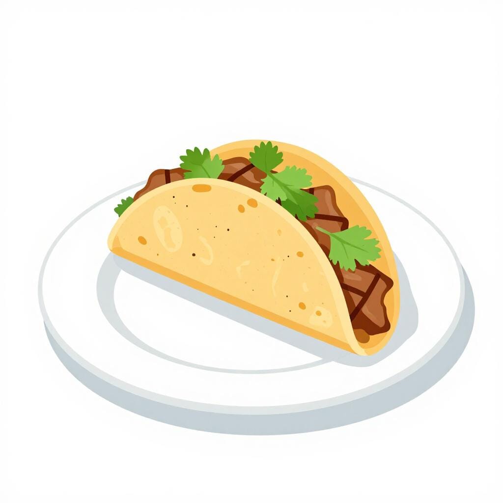 A single delicious Mexican taco with a corn tortilla, meat, cilantro, and onions.