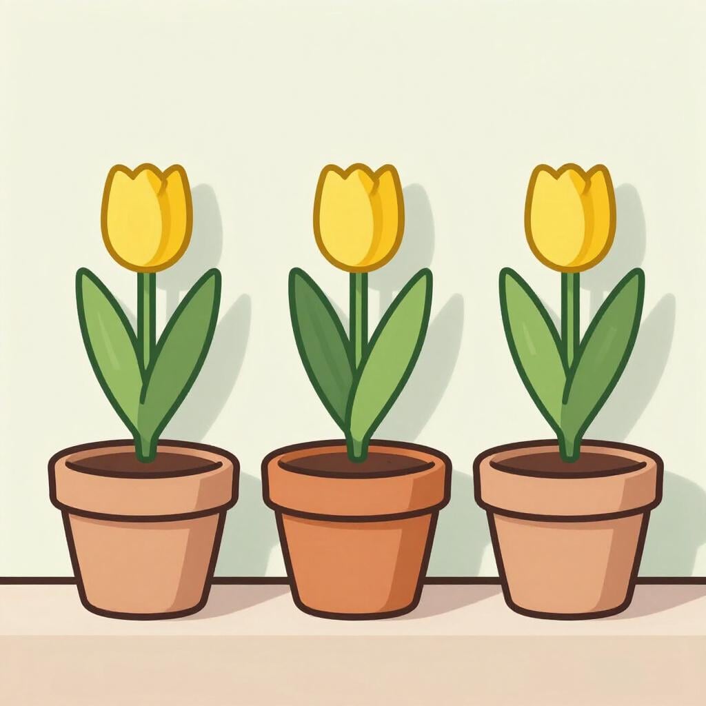 A neat row of planted flower pots in a sunlit garden.