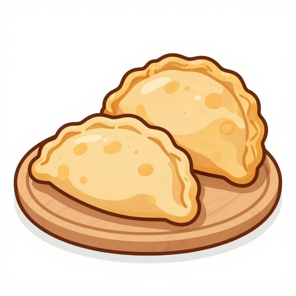 Una classica empanada cilena su un piatto di legno rustico.