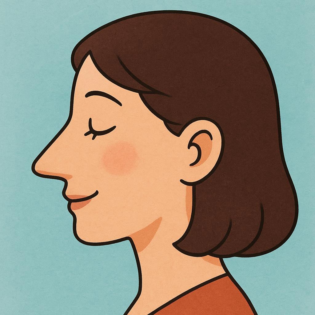 A simple, colorful illustration showing the profile view of a friendly face with a clearly defined nose.