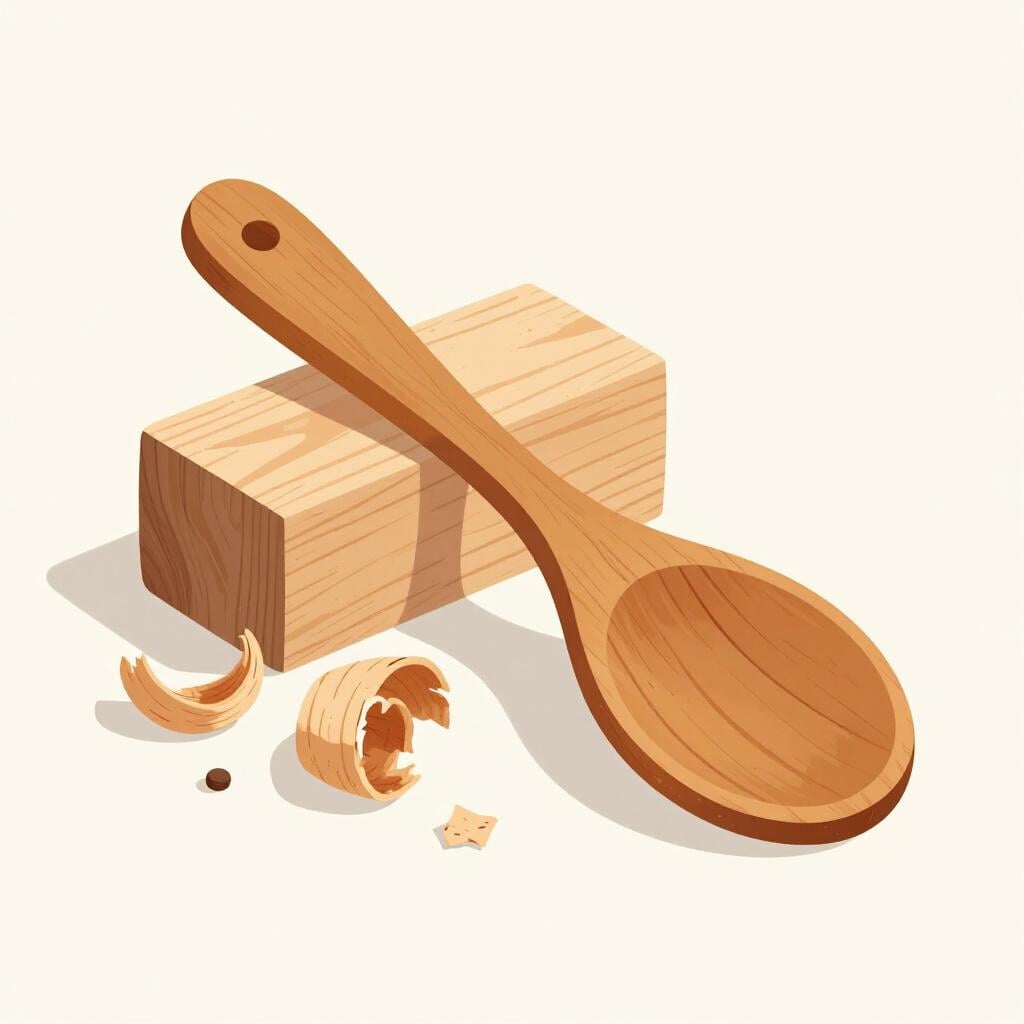 A wooden bowl sitting next to a pile of wood shavings and a carved spoon.