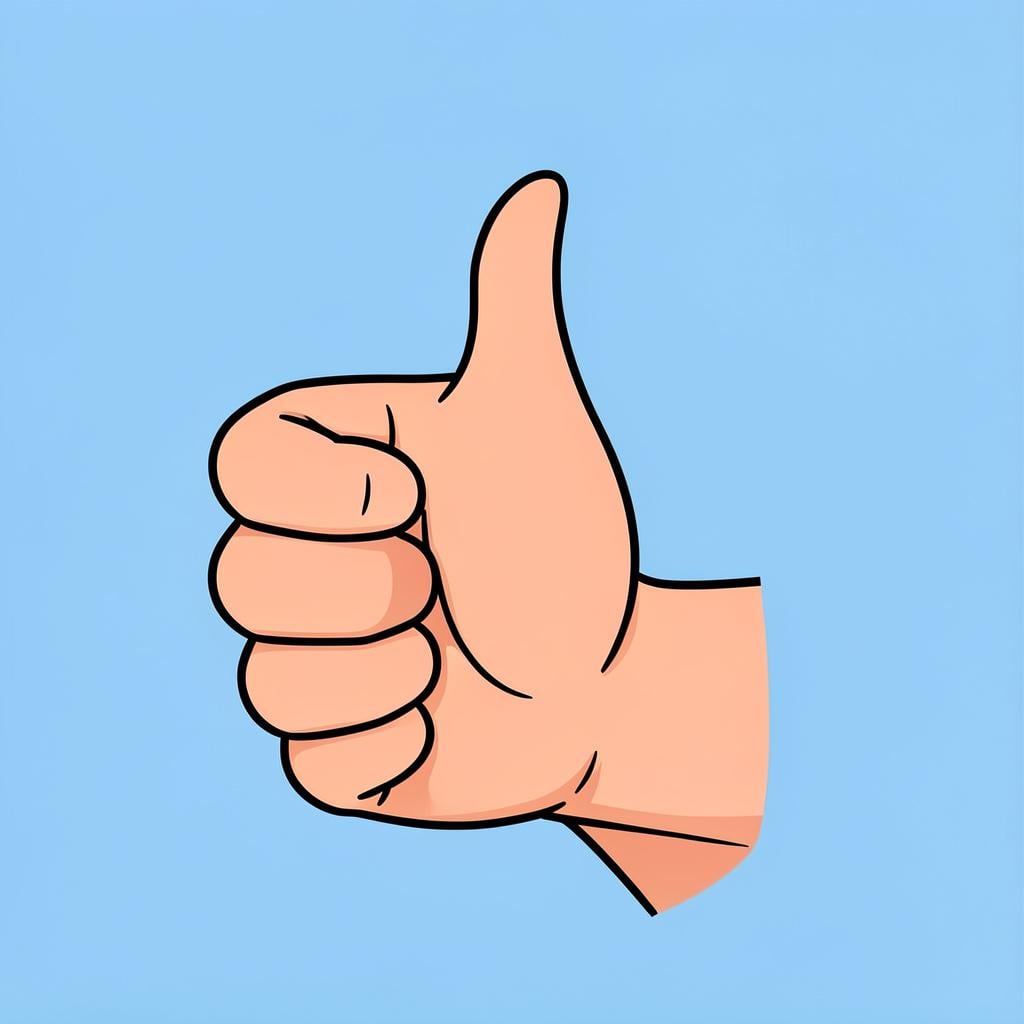 A close-up illustration of a human hand with the thumb pointing upwards.