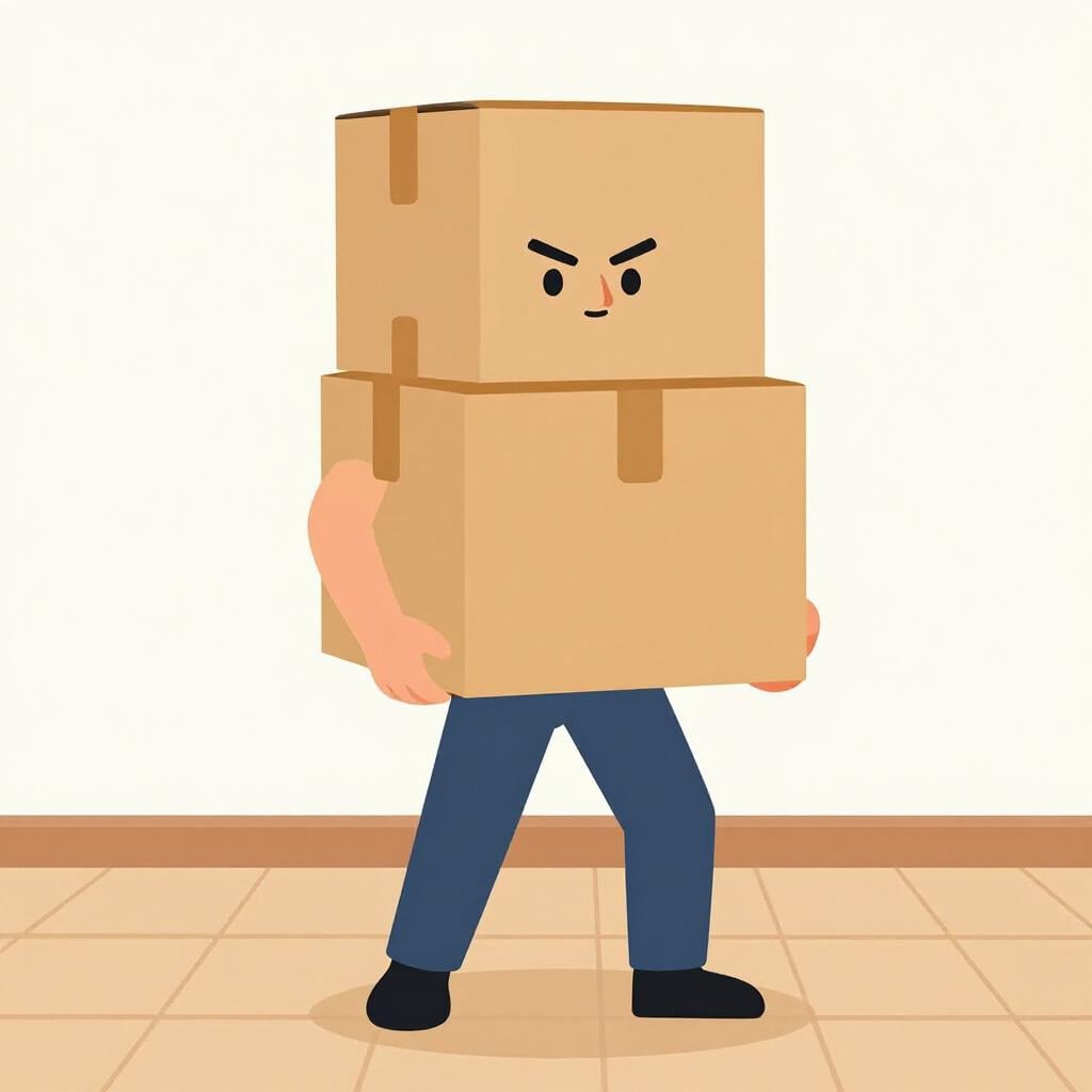 A person lifting a large, heavy box off the ground with effort.