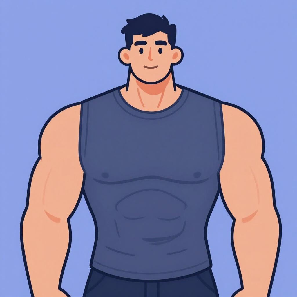 A strong, muscular man with broad shoulders standing confidently.