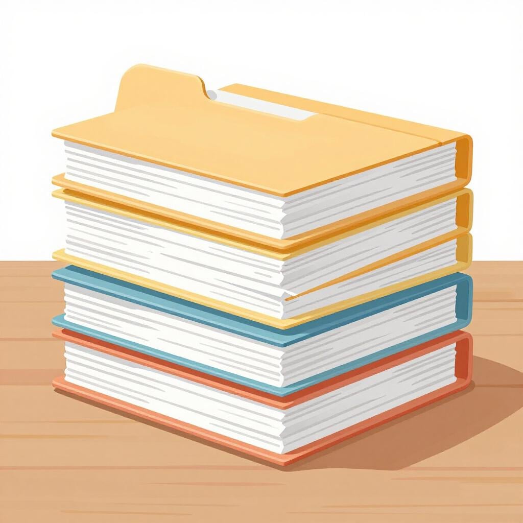 A stack of colorful manila folders overflowing with organized papers on a desk.