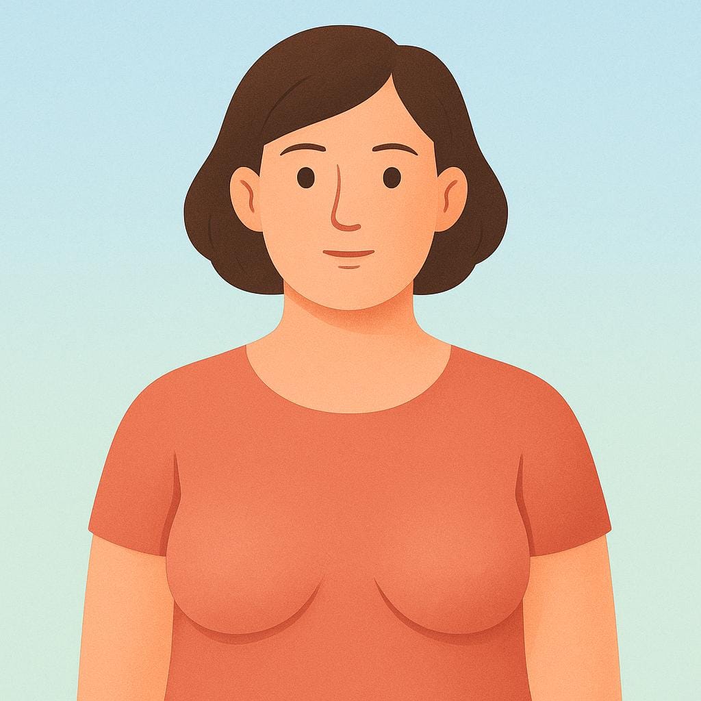 A simplified illustration of a figure's upper body clearly depicting the pair of mammary glands (breasts).
