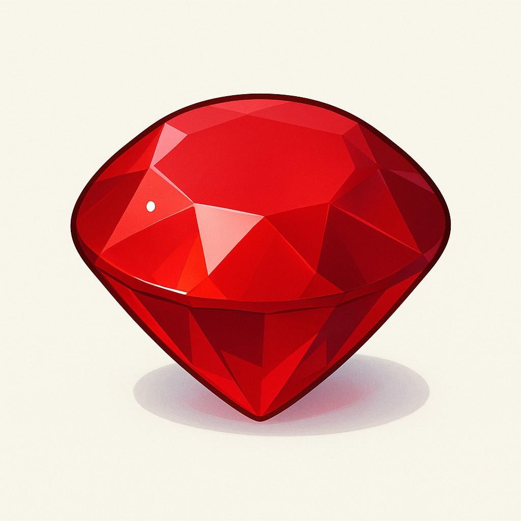 A single, large, perfectly cut, flawless red ruby gemstone resting on a smooth, simple surface.